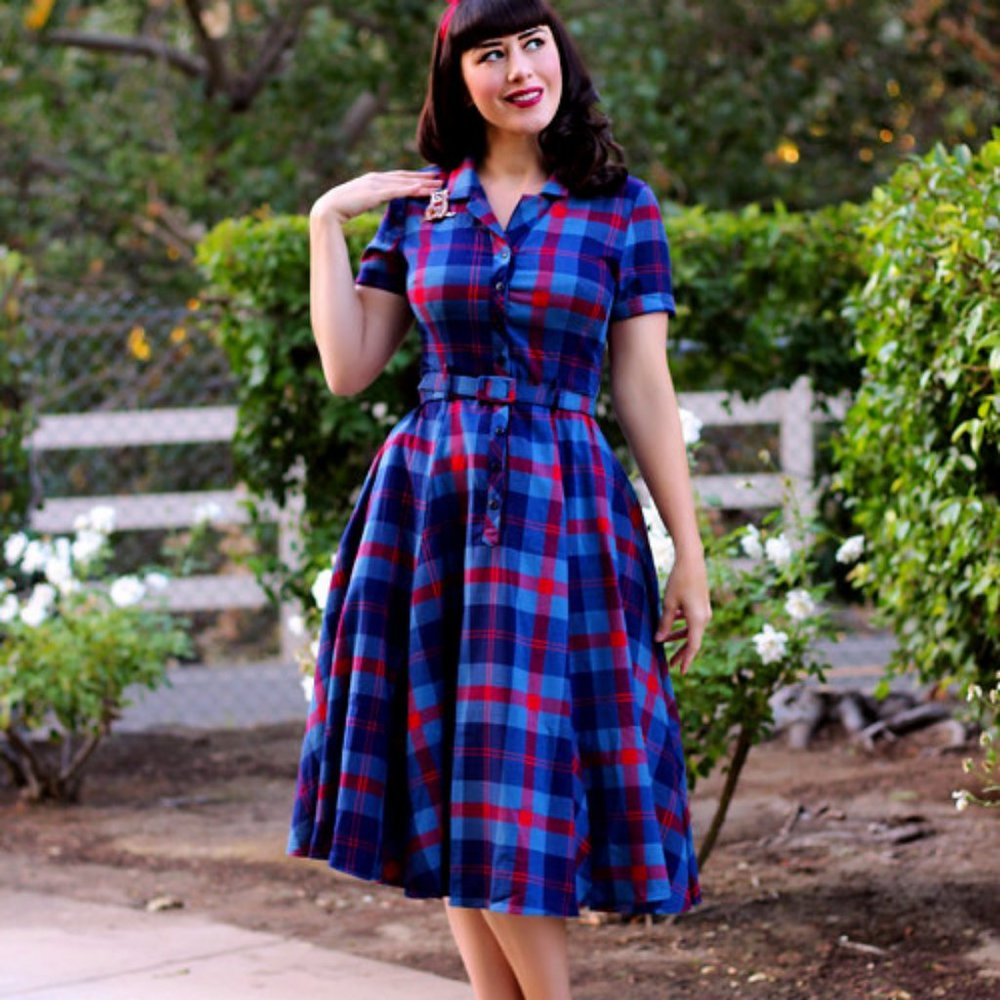 Collectif Checked Merida Caterina dress— UK 14 / L— blue and red checks